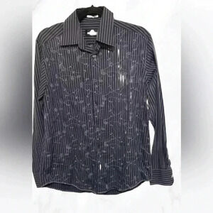 Bugatchi Uomo Men's Button Down Long Sleeve Shirt Flip Cuff floralgrey  Stripe M